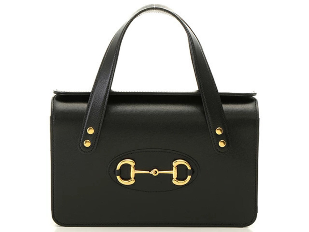 Gucci Handbag Horsebit Top Handle Bag Black Calfskin